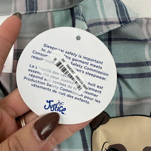 NWT Justice Blue Pink Plaid Button Front Pajama Night Shirt Dress L/S Flannel 8 - Picture 8 of 9